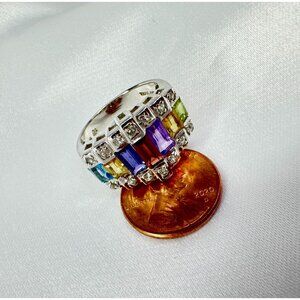 Multicolored Semi Precious Stones In Sterling Silver Ring Size 7.75